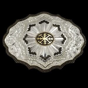 Crumrine Heavy Silver Plate Belt Buckle Jewelers Bronze Reno NV US Western Rodeo